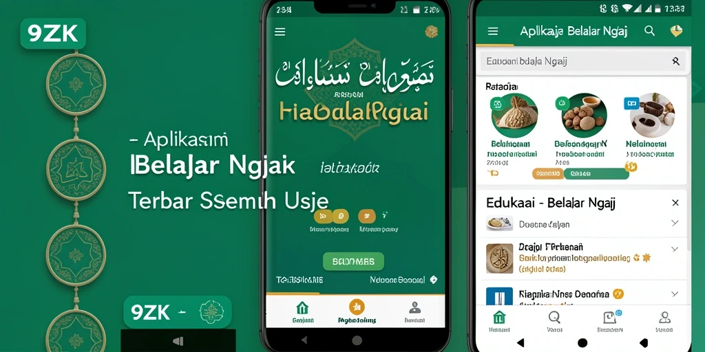 Antarmuka aplikasi 9ZK yang menarik untuk belajar ngaji.