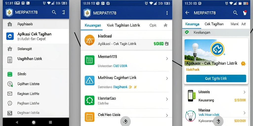 Tampilan antarmuka aplikasi MERPATI178 untuk cek tagihan listrik.