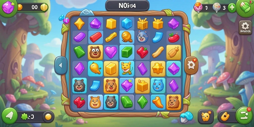 Antarmuka permainan N06 dengan fitur Puzzle Match-3 yang menarik.
